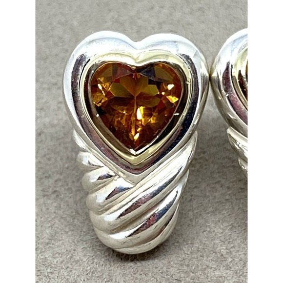 David Yurman Heart Citrine Shrimp Sterling Silver 14K Gold French Clip Earrings - Picture 4 of 12